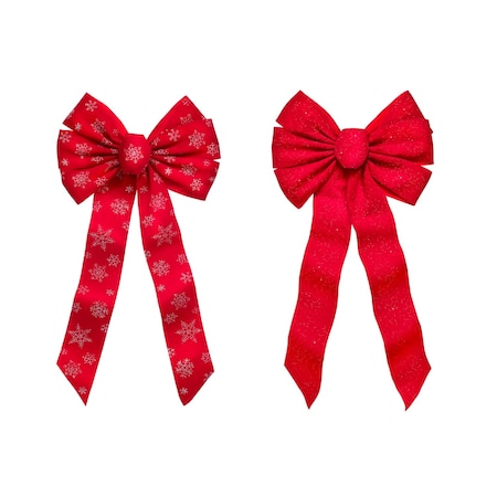 Holiday Trims Holiday Trims Red/Silver Fancy Glitter Christmas Bow 12 in. 7488